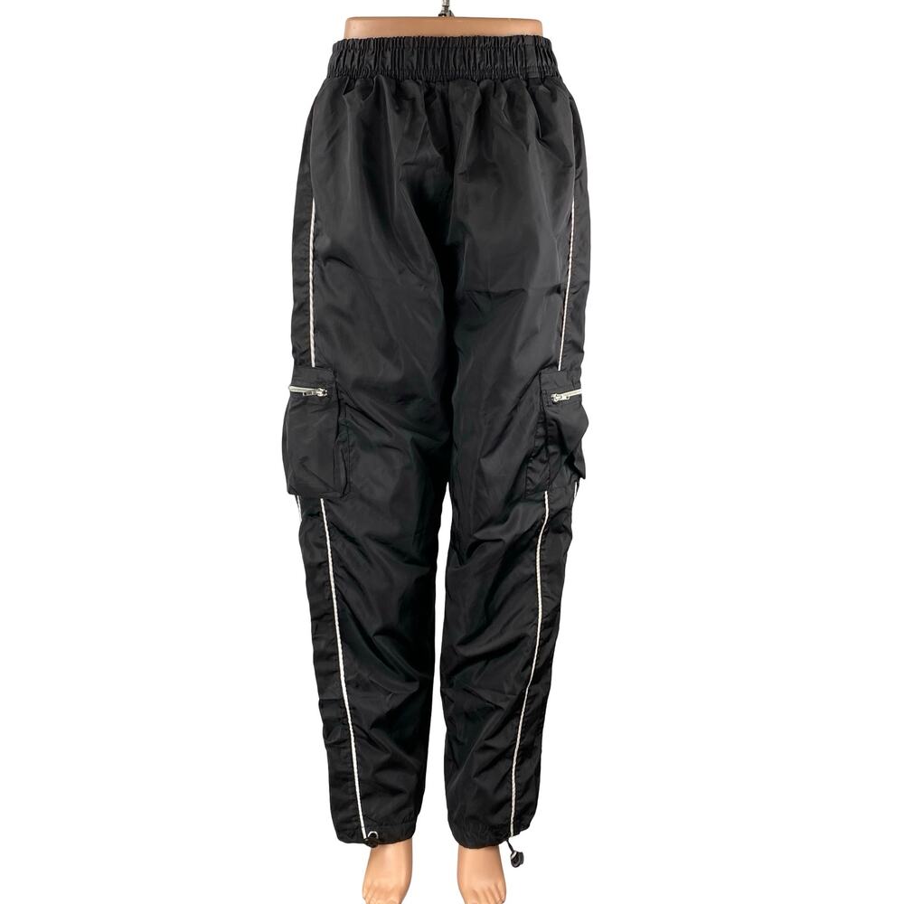 PRETTYLITTLETHING Women's Black Baggy Cargo Jogger Windbreaker Trousers Pants 10